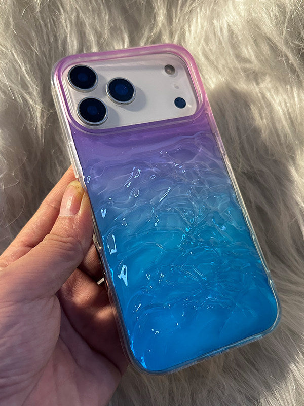 Siren Blue Water Ripple Phone Case for Apple 16 Pro iPhone 15 Pro Max Creative 14 Pro Max New 17 Pro Transparent Large Hole 11 Drip Glue 12 Anti-Fall 17 Niche
