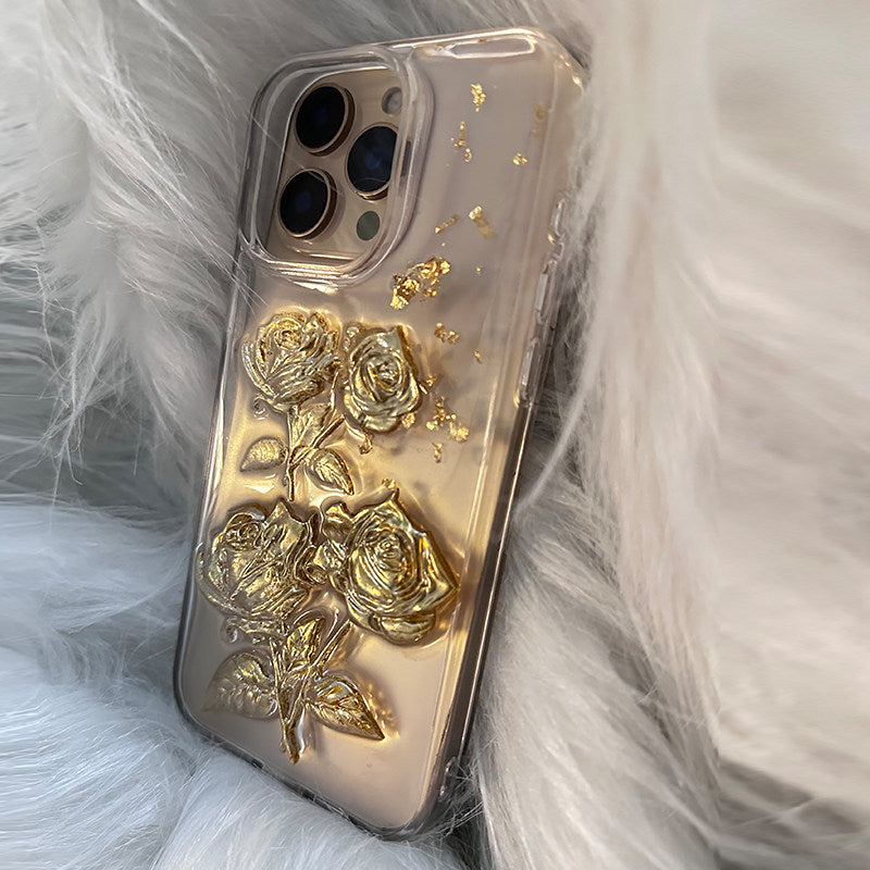 Niche Desert Gold Rose New Year iPhone 16 Pro Case, Premium iPhone 14 Pro Max New 15 Pro Max 3D Hard Case, Simple Original 12 Anti-fall 11 Protective Cover