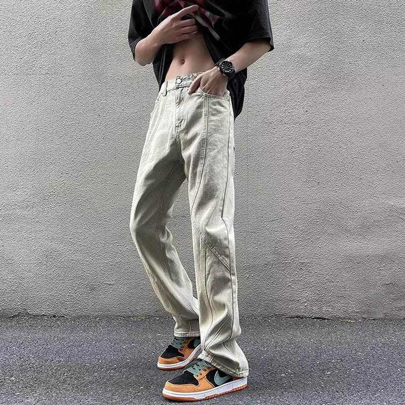 Stone-Wash Seamed Baggy Jeans