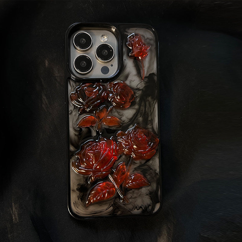 个性原创晕染红玫瑰适用苹果16pro手机壳iPhone15Pro高级感13Promax立体13Pro创意12pro情侣xs防摔保护x硬壳