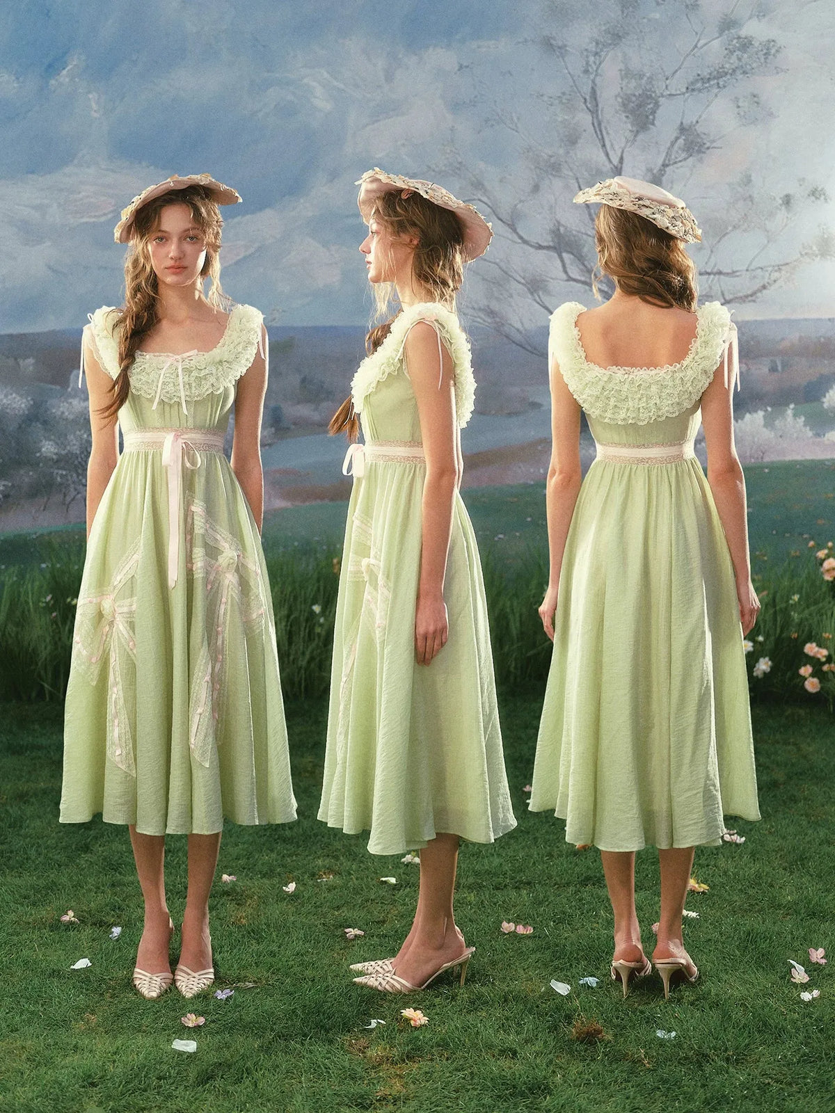 Green Kite Off-Shoulder Lace Fairy Dress