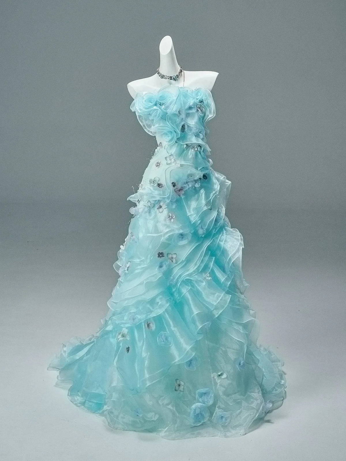 Azure “Bluefin Princess” Cascading Organza Couture Gown