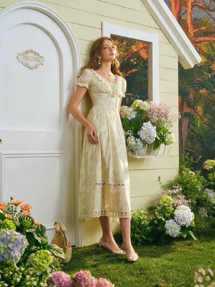Garden Tea Party Corset Floral Maxi Dress