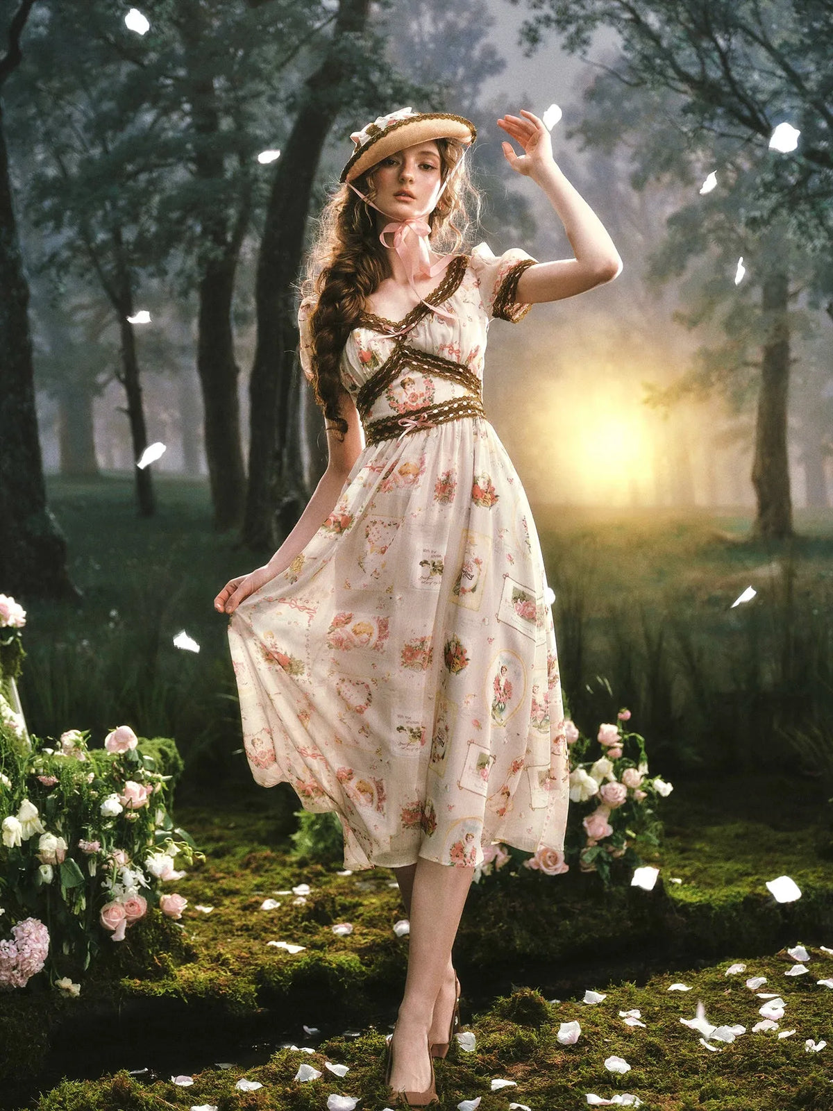 Pastoral Reverie Lace Floral Dress