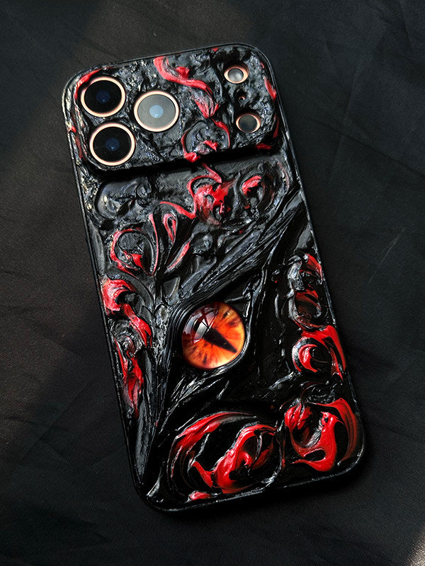 Minimalist Starry Orange Devil Eye Phone Case for Apple 17Pro iPhone 16Pro Premium Feel 15 Full Coverage 14Pro Original 13Pro Hard Case 12 Protection 11 Couple X Drop-resistant 3D