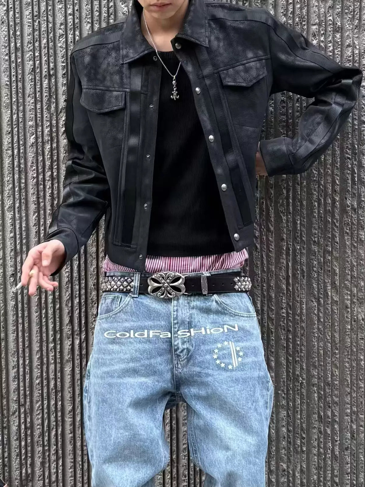 Onyx Rail-Line Faux Leather Trucker Jacket