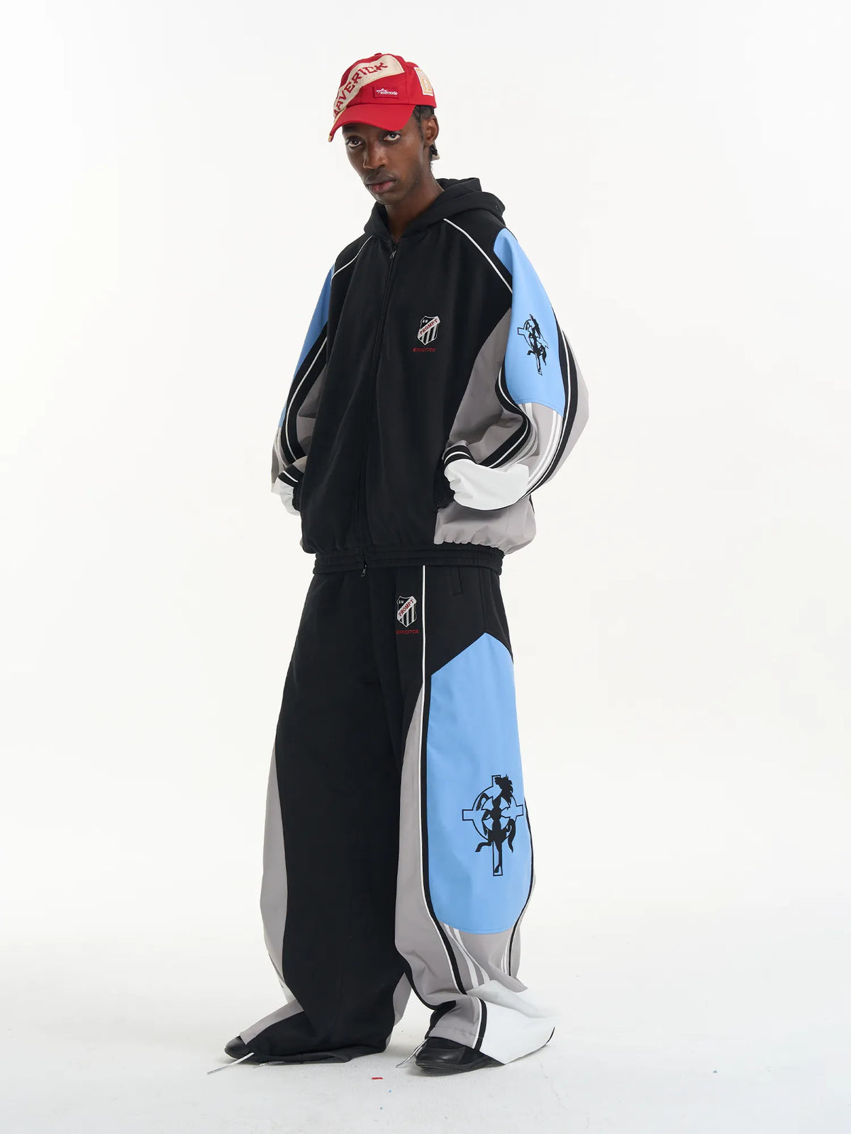 Contrast Panel Embroidered Track Pants