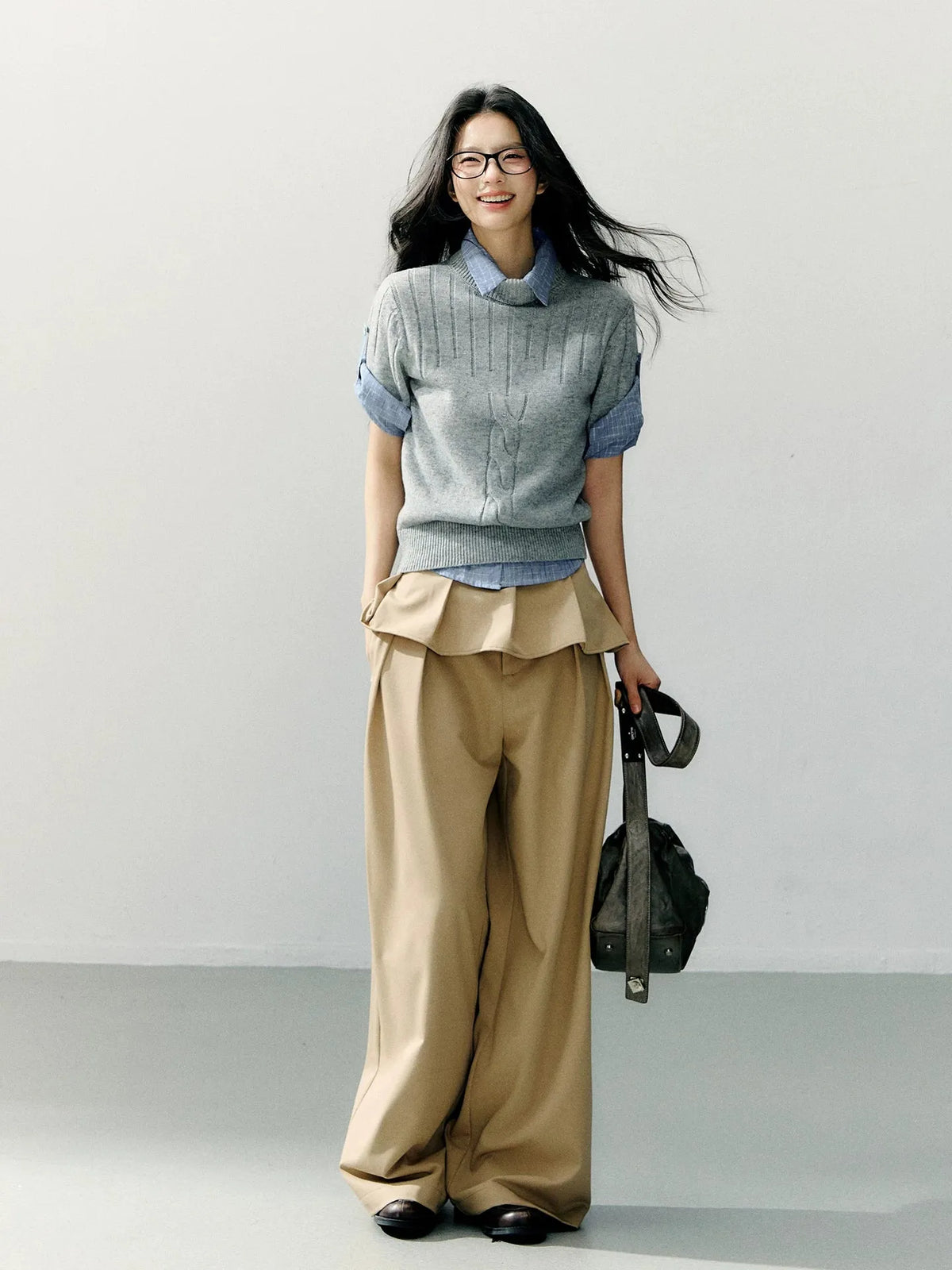 Detachable Lace-Trim Relaxed Tailored Trousers