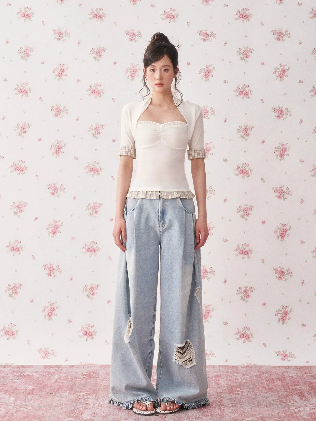 Vintage Distressed Wide-Leg Denim Jeans