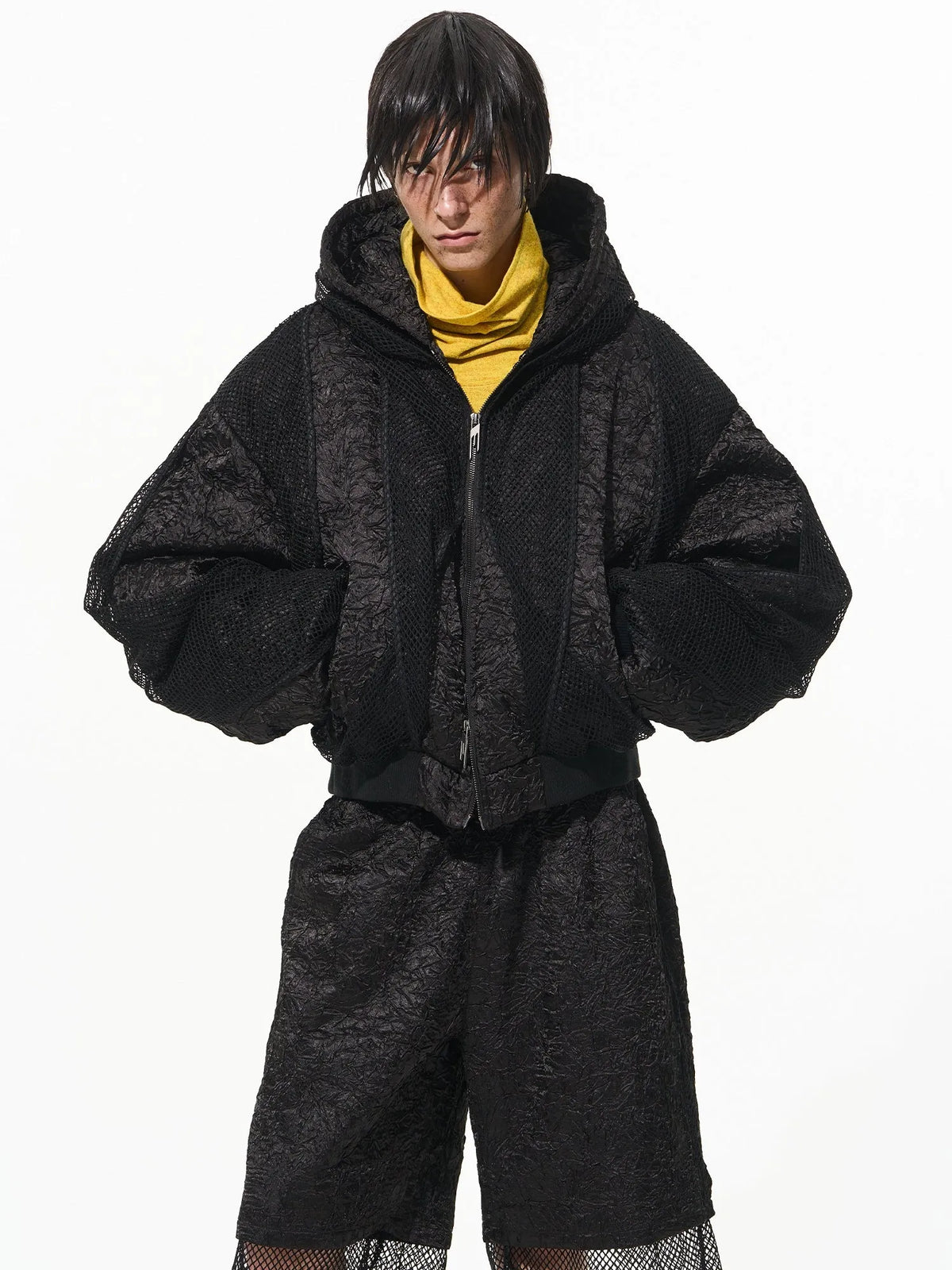 Black Hooded Patchwork Pilot Jacket