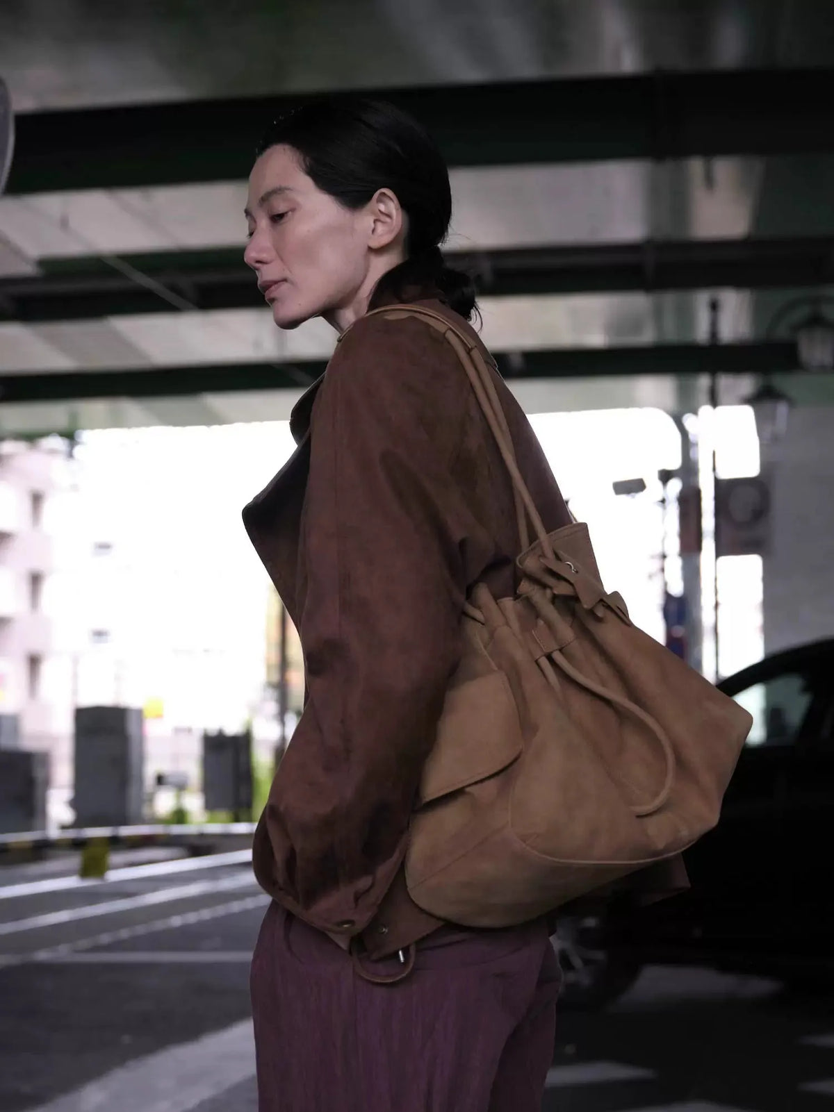 Pebbled Leather Drawstring Cloud Shoulder Bag
