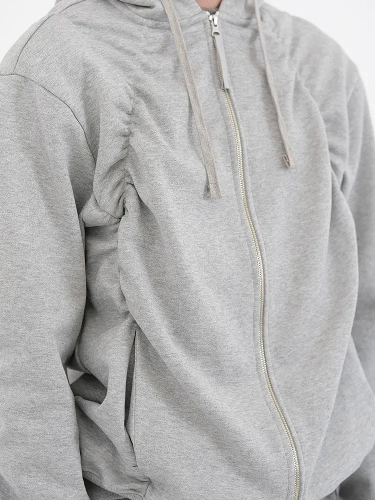 Deep brown & Gray Pleated Hooded Sweatshirt