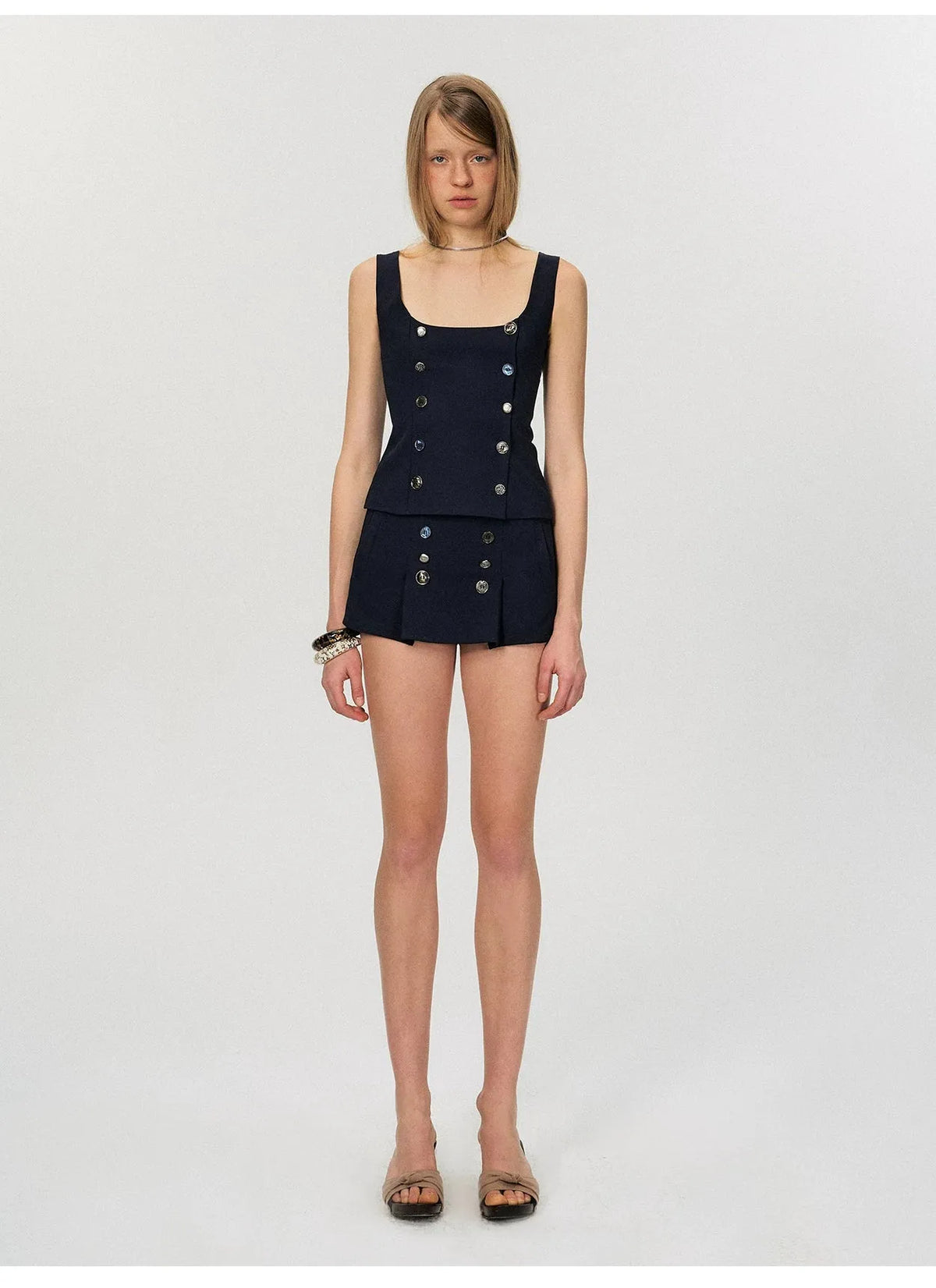 Double-Breasted Tailored Mini Skirt Set
