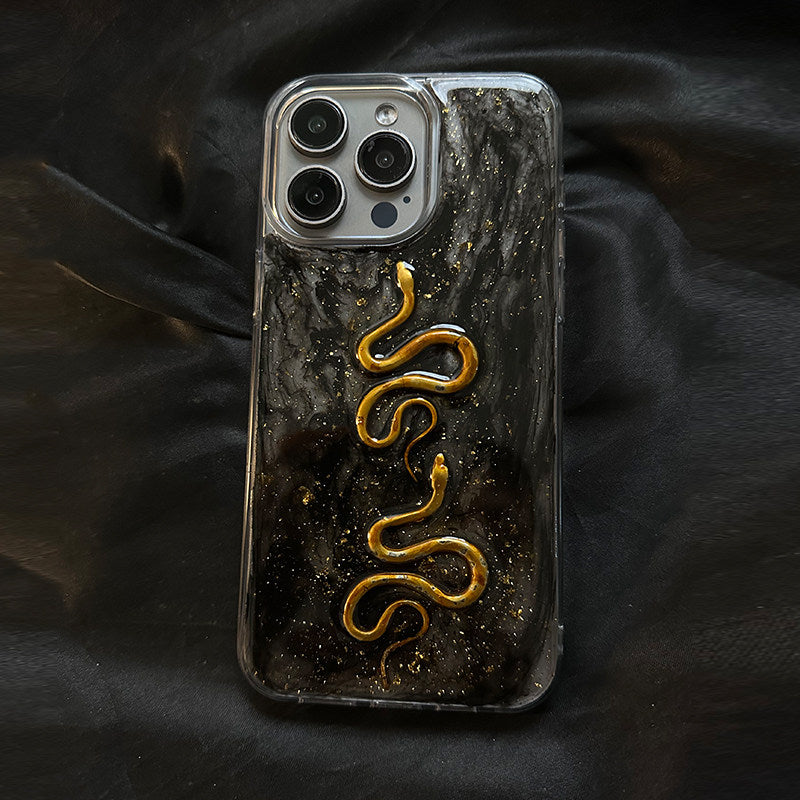 Transparent Gradient Golden Snake Hard Case for iPhone 16 Pro Max, Apple 15 Pro Couple, 14 Year of the Snake, 13 Pro Max Premium Feel, 12 Niche, 11 Pro Anti-fall 14 Protective Case, 13