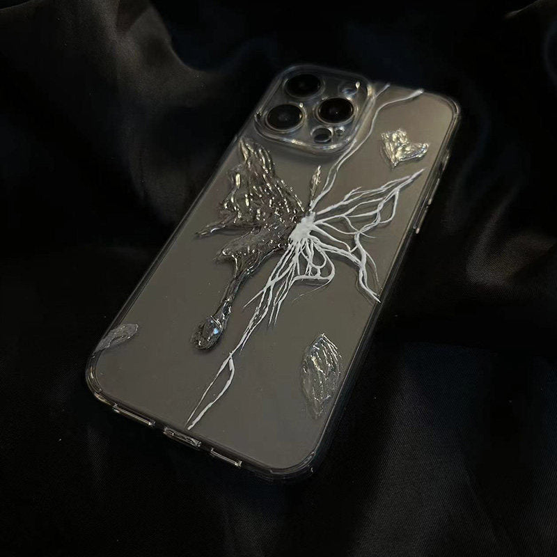 ins简约一半天使蝴蝶适用苹果15Promax手机壳iPhone14Pro高级感16Promax原创16Pro透明13潮17防摔12套11新款