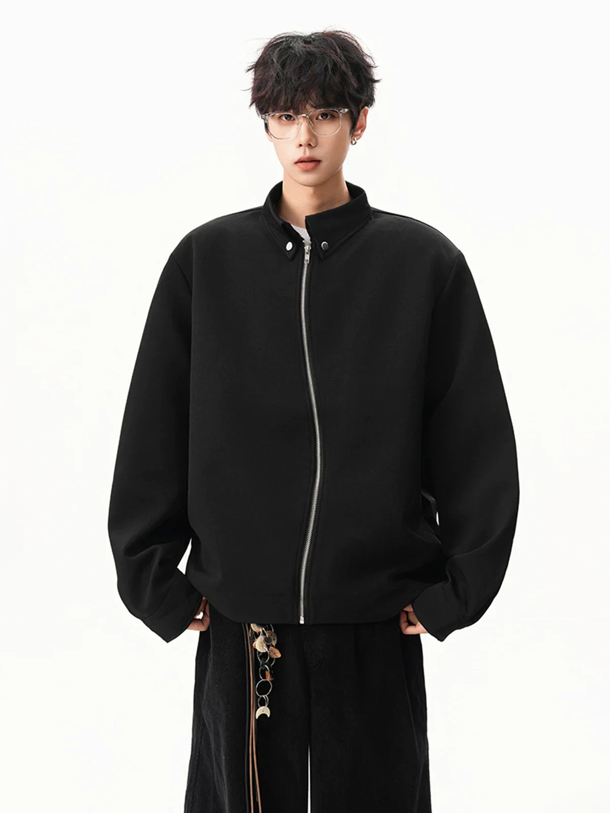 Obsidian Minimal Stand‑Collar Zip Jacket