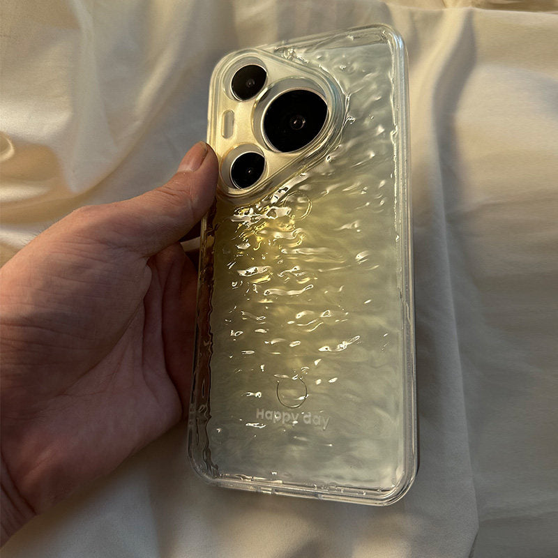 Niche Minimalist Orange Water Surface Phone Case for Huawei Pura 70 Ultra, P60, Premium P50 New Mate 60 Transparent P50 Pro Anti-fall Mate 50, Couple P70 Stereo Hard Case