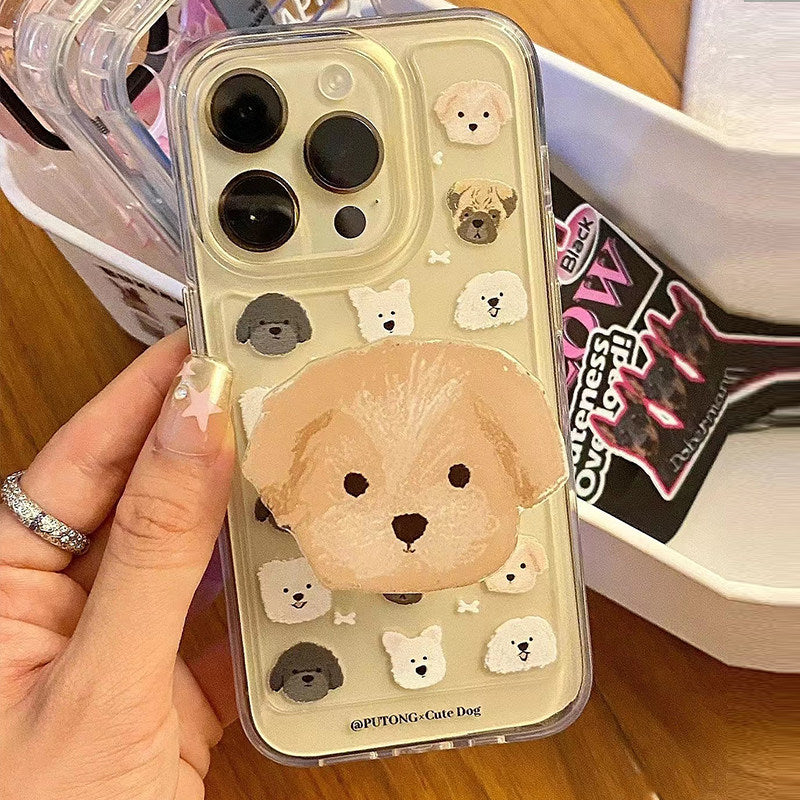 Xiaohongshu Cute Dog with Stand Phone Case for iPhone 15 Pro, 16 Metal Buttons, iPhone 14 Pro Premium Feel, 13 Pro Max New, 16 Pro Couple, 11 Drop Protection, 12