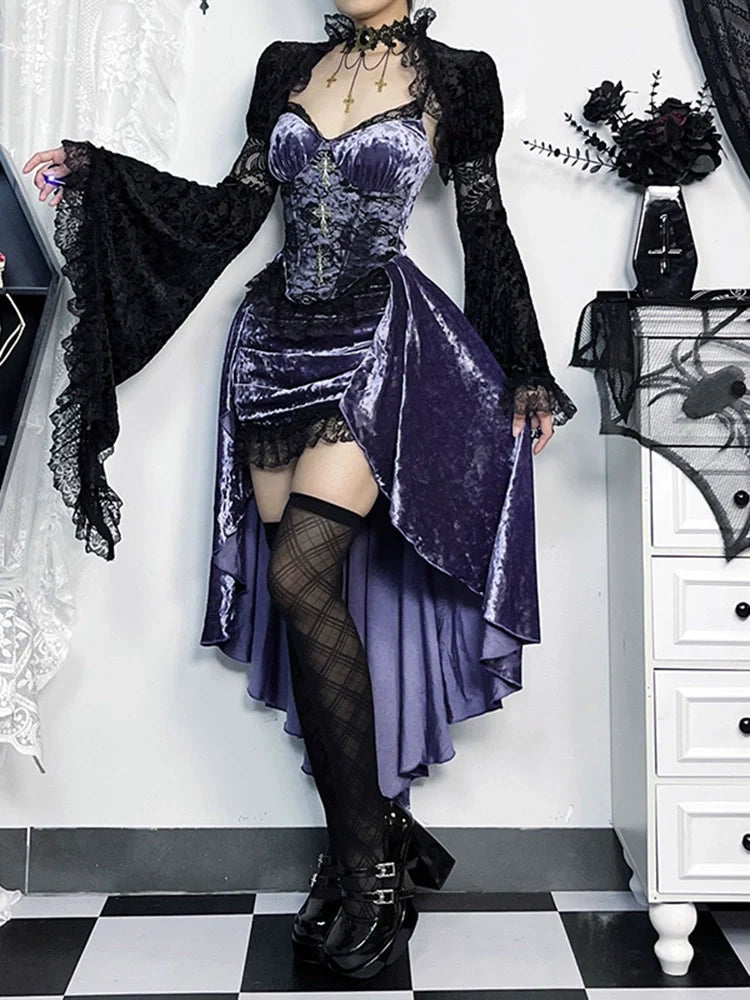 Wannathis Purple Corset Dress or Black Lace Bolero