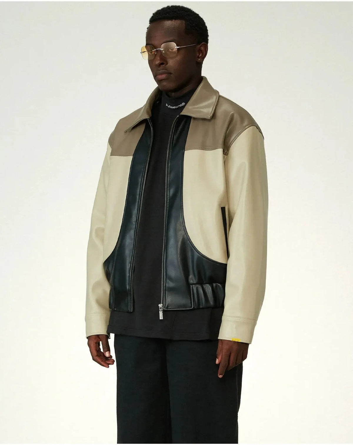 Color-Block Leather Cotton Jacket