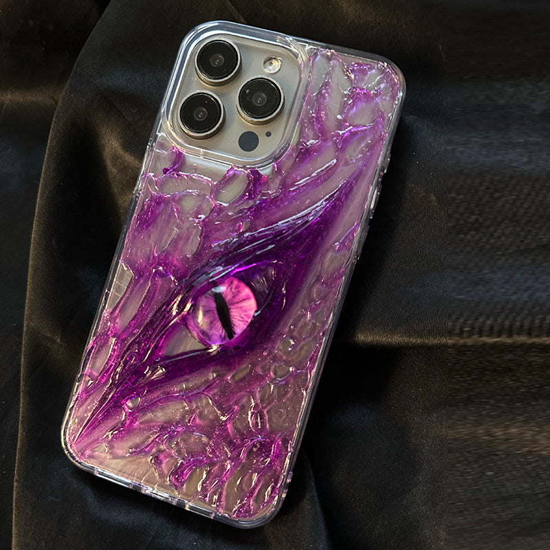 Simple Transparent Ice Crystal Dark Purple Eye Case for iPhone 15 Pro Max, iPhone 14 Pro Premium Feel, 11 3D, 17 Pro Handmade Original, 16 Pro Lens Protection, 13 New X Anti-fall