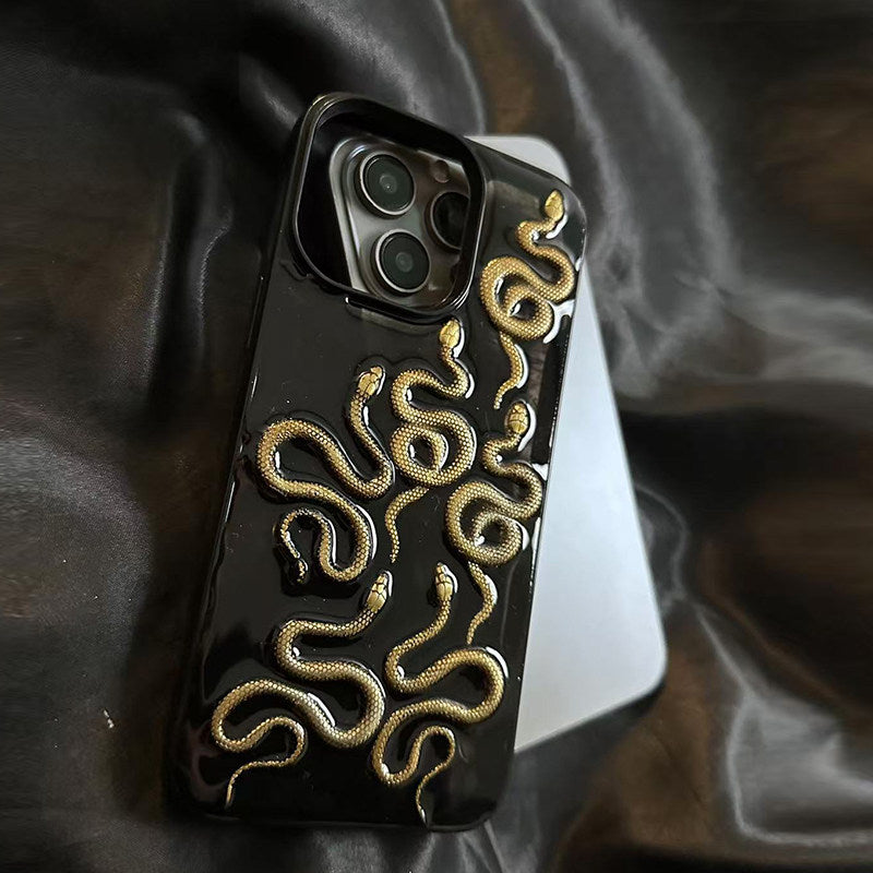 3D Group of Little Golden Snakes Phone Case for iPhone 16 Pro, Premium Feel for iPhone 14 Pro, New 13 Pro Max, Original 12 Pro, Niche 11, XR Hard Case, 12 Anti-fall, 16 Protection, 15 Pro