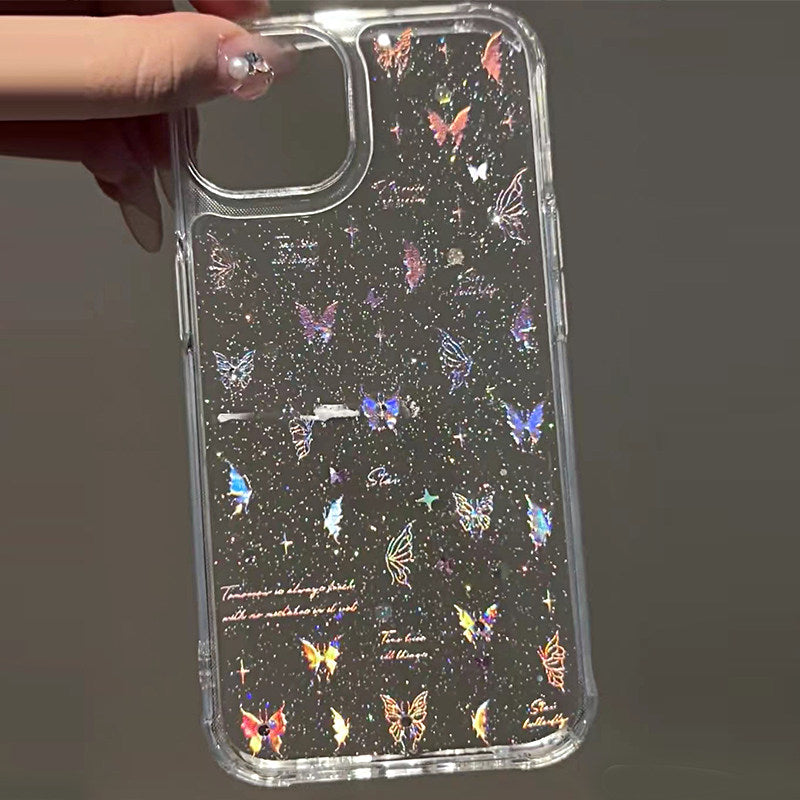 ins风闪粉小福蝶适用iphone15promax手机壳14情侣13苹果17pro透明12高级感12防摔x少女17promax创意xs个性壳x