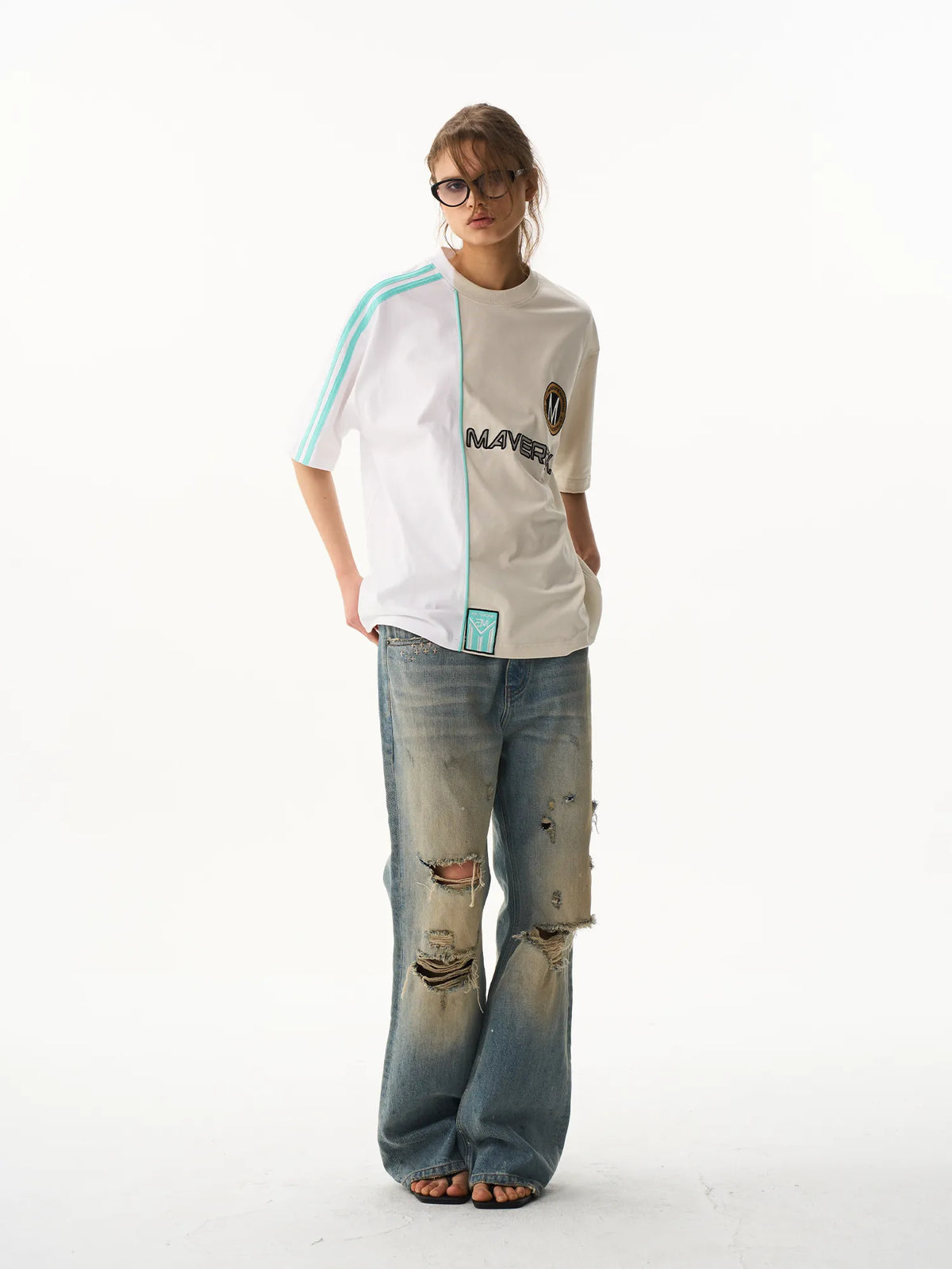 Contrast Panel Tape Embroidered T-Shirt