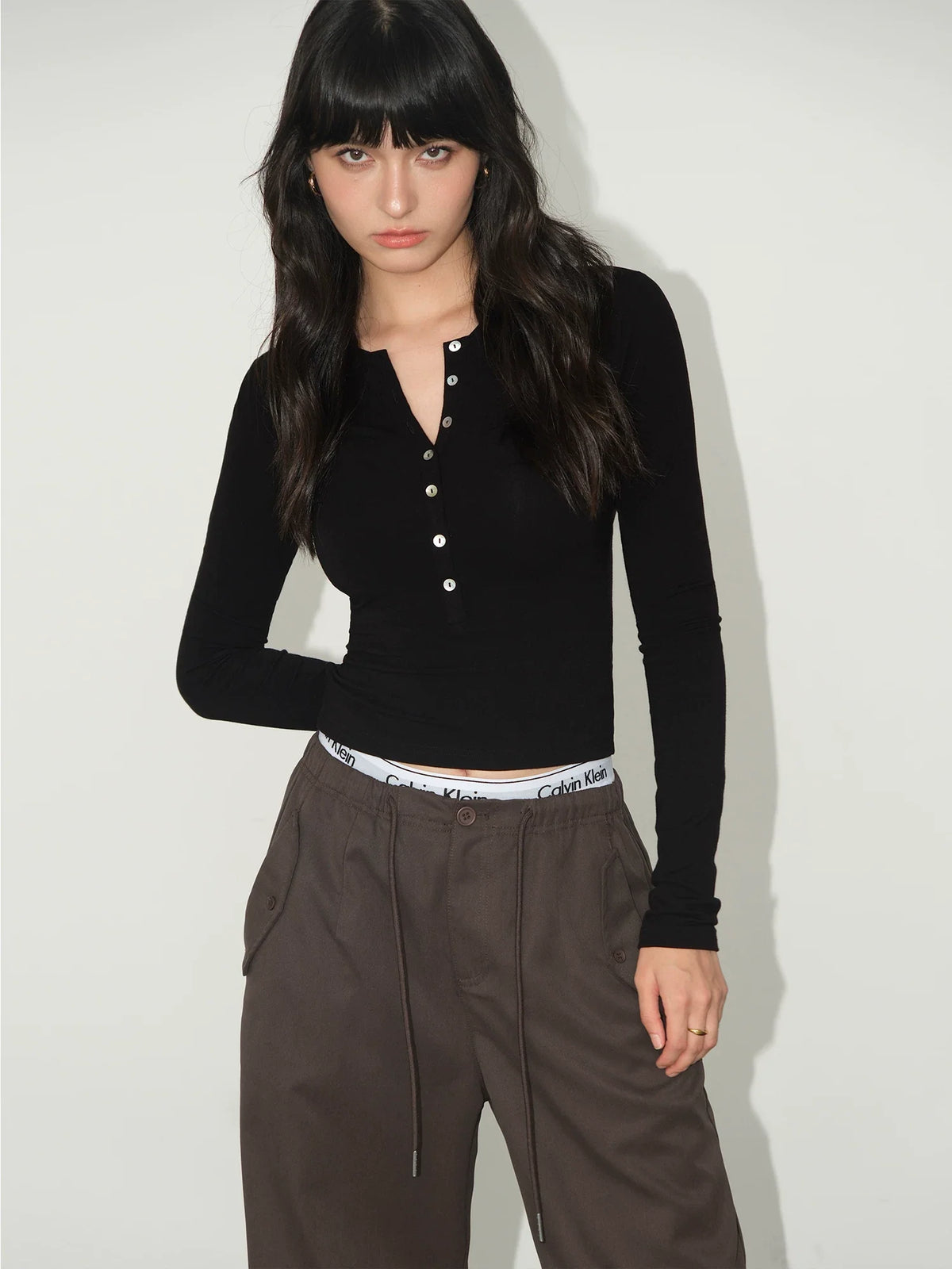 Slim Ribbed Buttoned Henley Tops