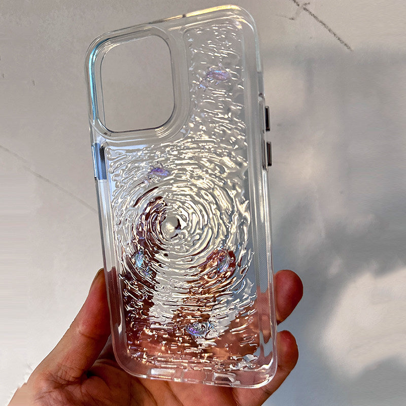 ins金属按键水波纹小鱼适用苹果16promax手机壳iPhone14Pro高级感15Pro立体17Pro大孔13透明11新款12原创x