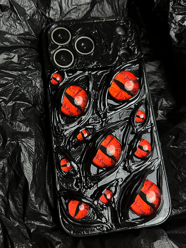 Retro Multi-Eyed Red Devil Eyes Phone Case for iPhone 17Pro, 16 Couple, 15 Apple, 14Pro Premium Feel, 13 Anti-Fall Hard Case, 12Promax Creative Full-Coverage, 11 Personality X Original