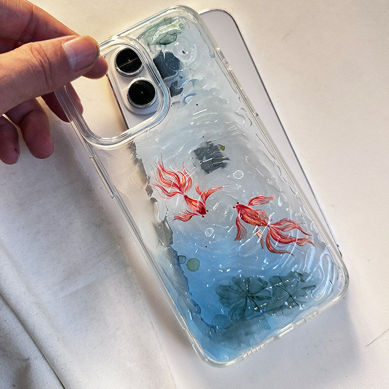 Niche Gradient Ripple Koi Phone Case for iPhone 16 Pro, iPhone 17 Pro Premium Feel, 15 Pro Max Hard Case, 13 Niche, 14 Pro Anti-drop 3D, 17 Protective Cover, 15 Influencer
