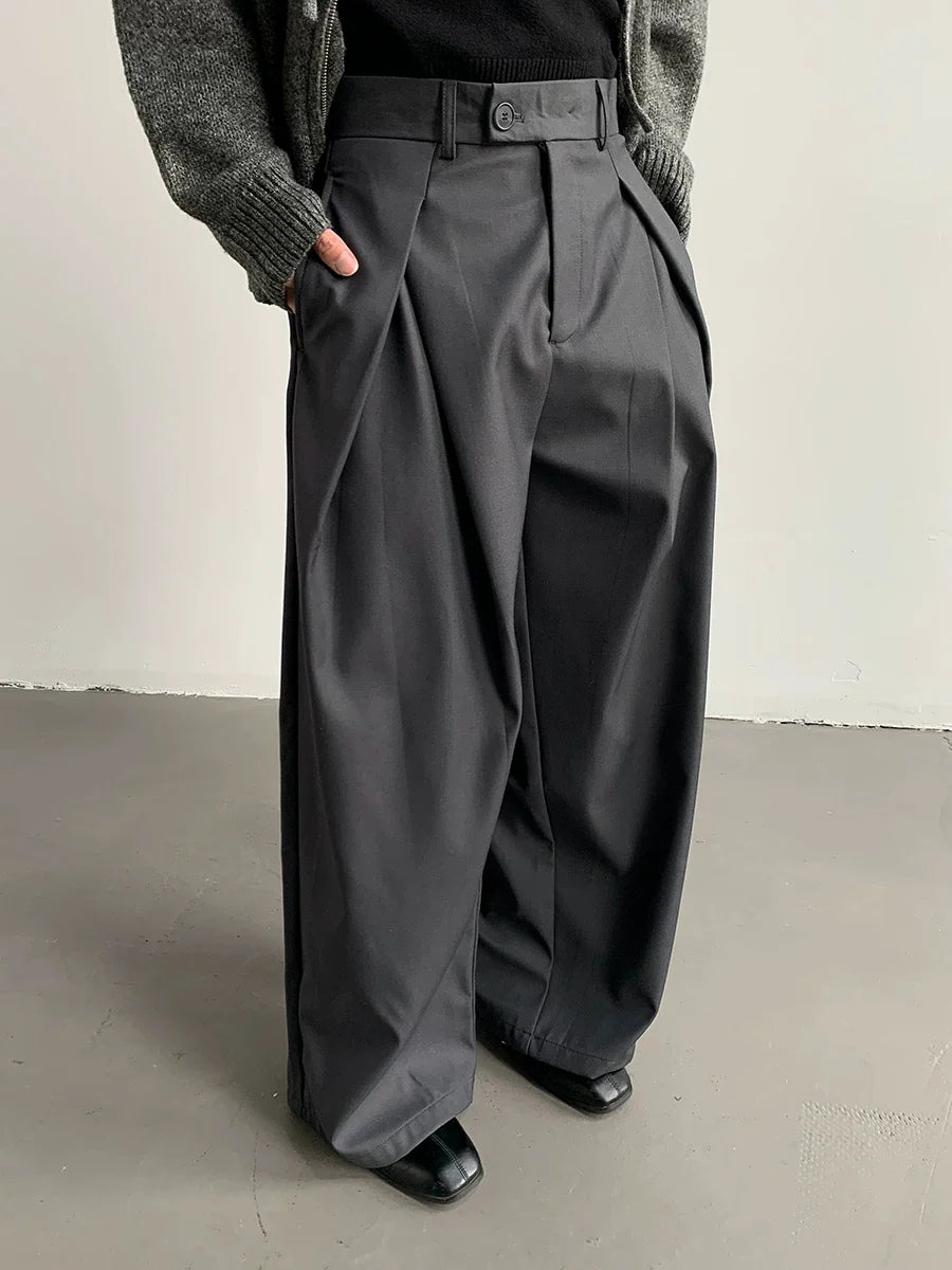 Pleated Wide-Leg Draped Trousers