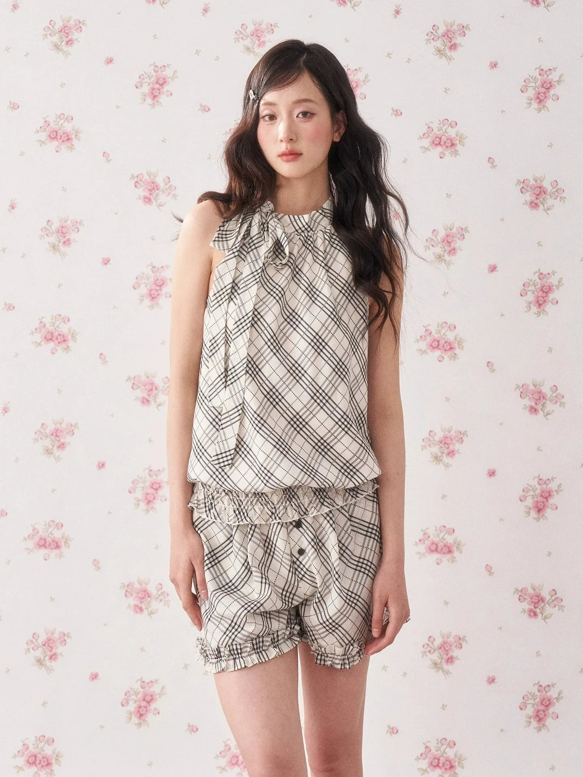 Vintage Plaid Halter Top & Shorts Set