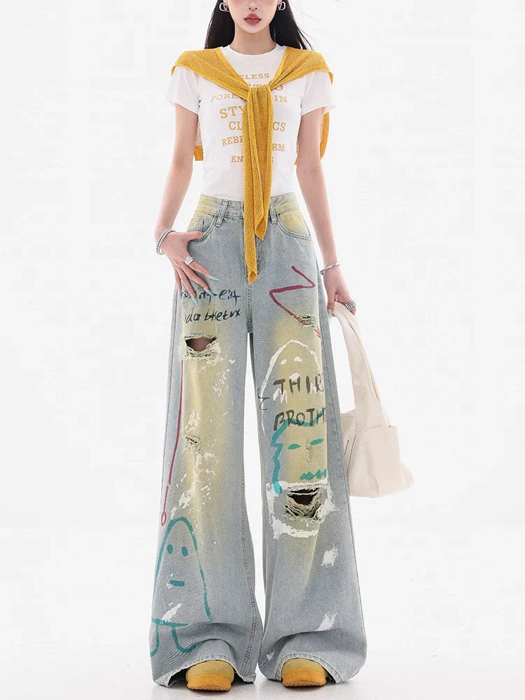 Painted Patch Wide-Leg Jeans