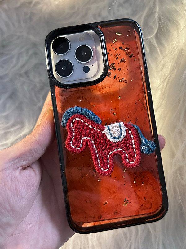 Original Gradient Red Pony Phone Case for iPhone 17 Pro, iPhone 16 Pro High-End Feel, 15 Pro 3D Epoxy, 14 Pro Personality, 12 Creative, 11 Anti-Fall, 13 Year of the Horse, 15 Hard Case