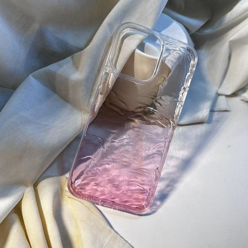 Niche Gradient Peach Pink Ripple Transparent Case for Apple 15 Pro iPhone 14 Pro Max Premium 17 Pro Max New 16 Pro Transparent 12 Hard Case 17个性 11 Anti-fall
