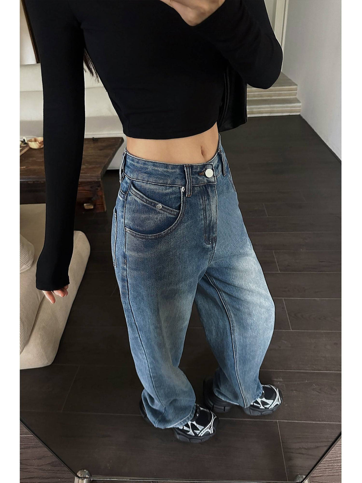 High-Waist Loose Wide-Leg Denim Jeans