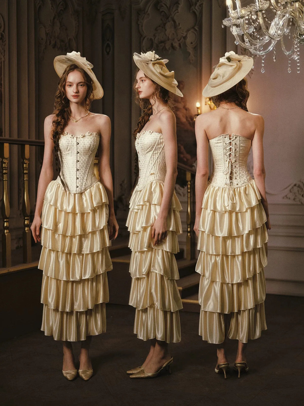 Golden Hour French Strapless Corset Top & Tiered Skirt Set