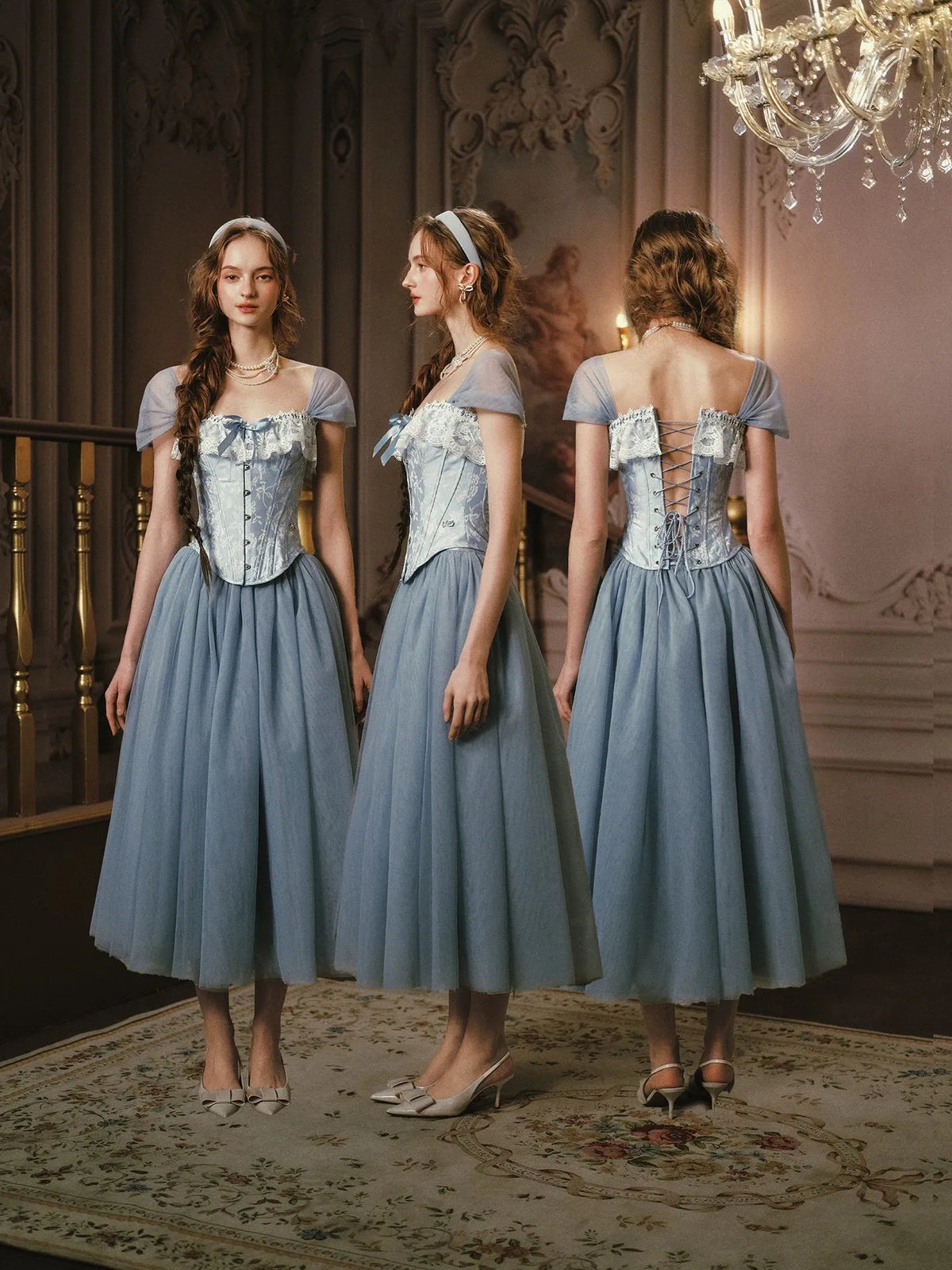 French Princess Lace Corset Top & Layered Tulle Skirt Set