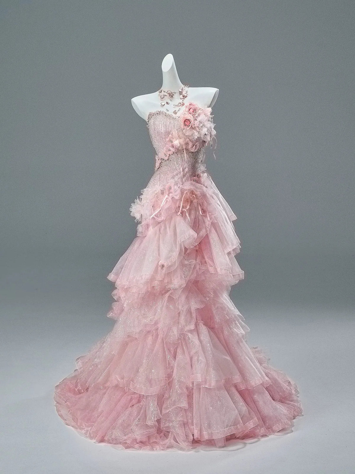 Blush Pink Haute Couture Tiered Tulle Gown