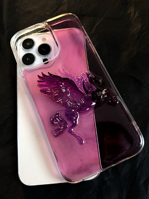 立体紫飞马晕染适用苹果17Pro手机壳iPhone16Pro高级感硬壳15Pro手工原创14Pro小众13防摔12新年创意11简约x