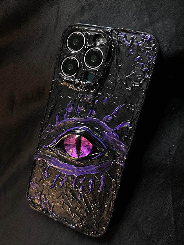 3D Sun Dark Purple Eye Phone Case for iPhone 16 Pro, iPhone 15 Pro, Premium Feel, 13 Pro Max Full Coverage, 11 Pro Anti-fall, Creative 12 Pro Couple XS Original Protective Cover 16
