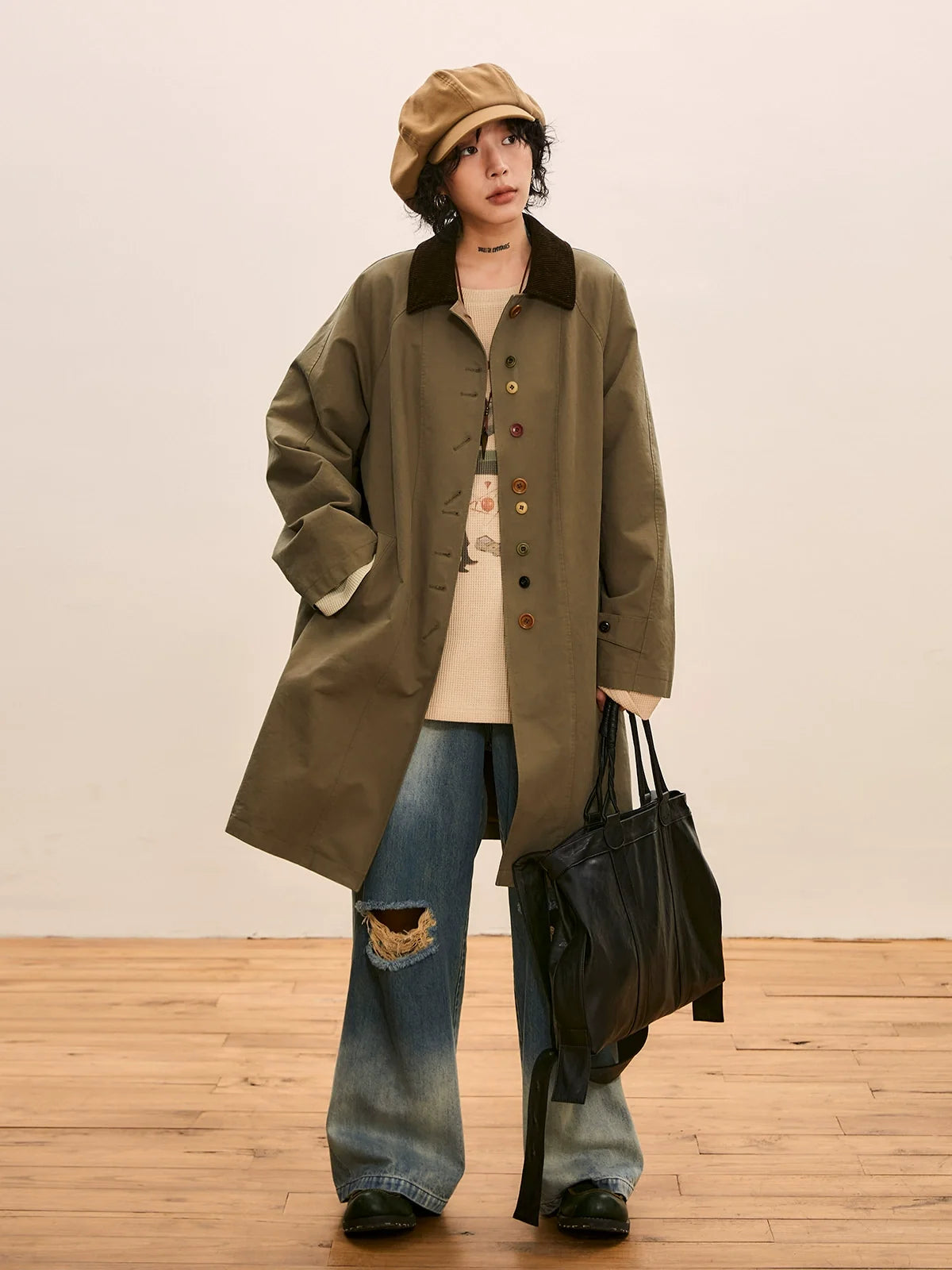 Vintage-Inspired Oversized Coat - Multi-Color