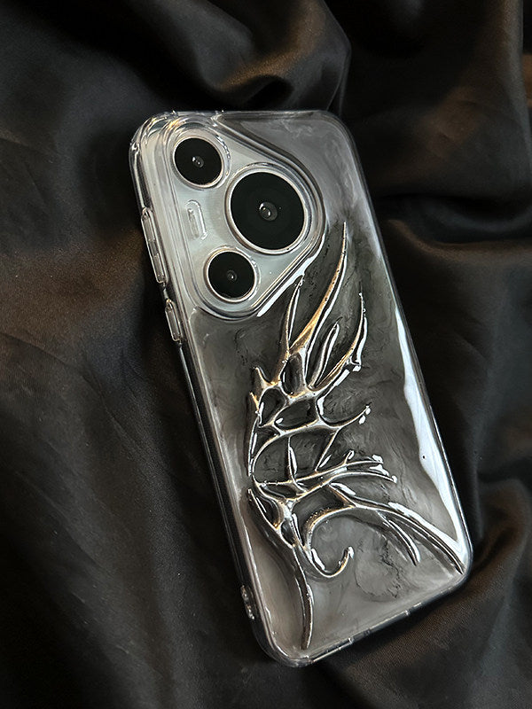 Smudged Wing Phone Case for Mate 70, High-End P70 Pro, Niche Mate 60, Creative Huawei P60, Anti-Fall P80 Protective Cover, 3D Mate 50, Couple's Simple P50 Hard Case, Transparent