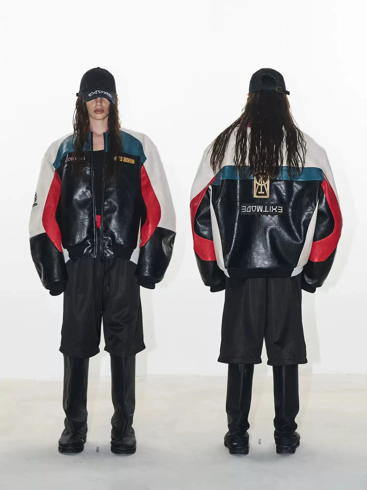Color-Block Embroidered Moto Padded Jacket