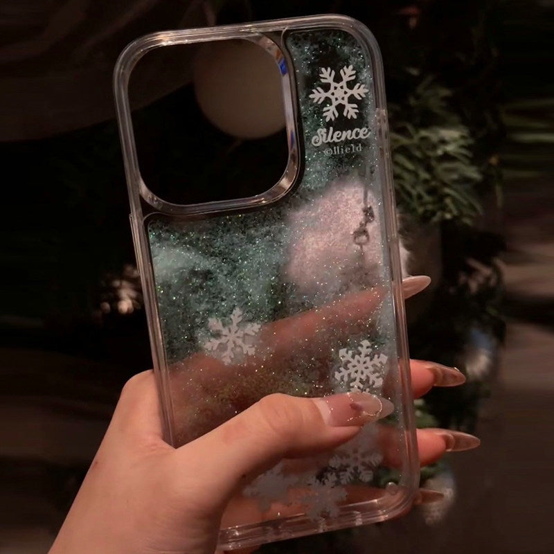 Quicksand Glitter Snowflake Apple 16Pro Phone Case iPhone 15Promax Premium 14Promax Hard Case 13 Year of the Snake 11 New Year 12 Shockproof 16 Protective Case 15 Internet Celebrity 2025