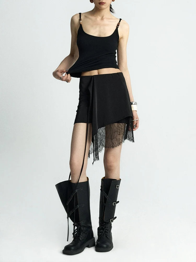 Twilight Veil Asymmetric Lace‑Hem Skirt