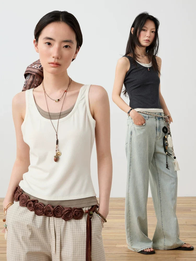Layered Scoop Neck Fitted Tank Top