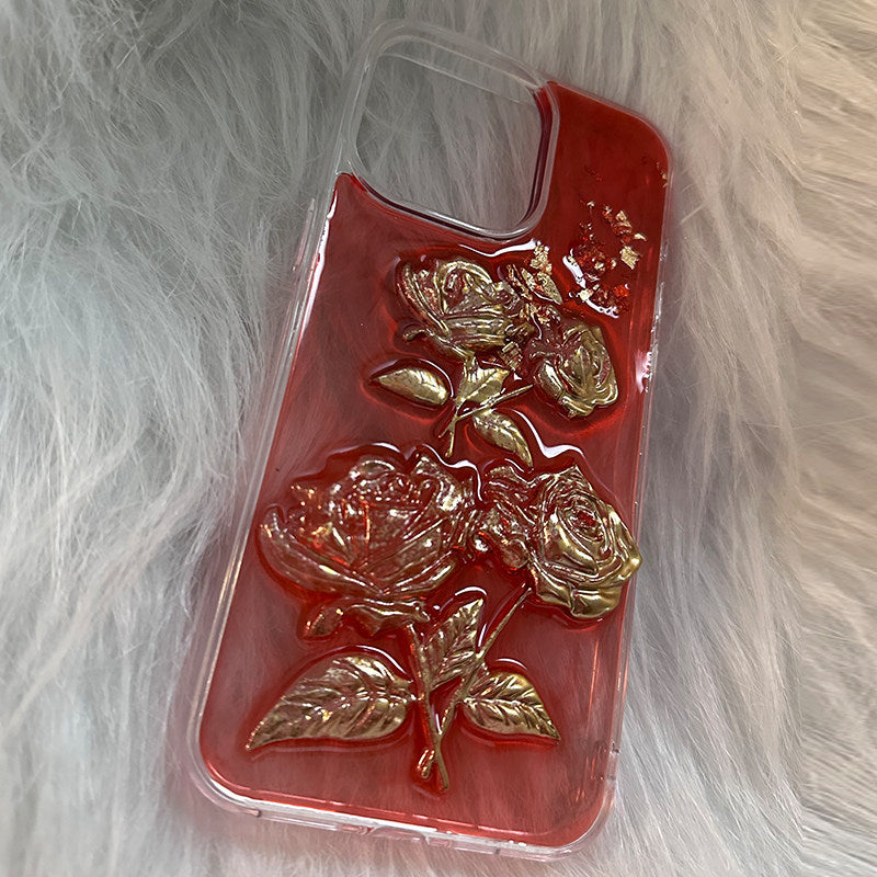 New Gradient Gold Rose iPhone 16 Pro Case, iPhone 14 Pro Max Premium Feel, 15 Pro Max Creative, iPhone 12 Niche, 11 Red, 12 Pro Anti-fall X Protective Case 16 Original